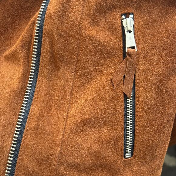 Andrew Marc Genuine Suede Leather Moto Bomber Jacket Brown Size Medium NWT - Picture 14 of 14